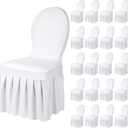 Oudain Chair Slip Covers with Skirt Wedding Long Stretch Spandex Dining Chair Cover Protectors Removable and Washable for Hotel and Wedding Ceremony(White,20 Pieces)