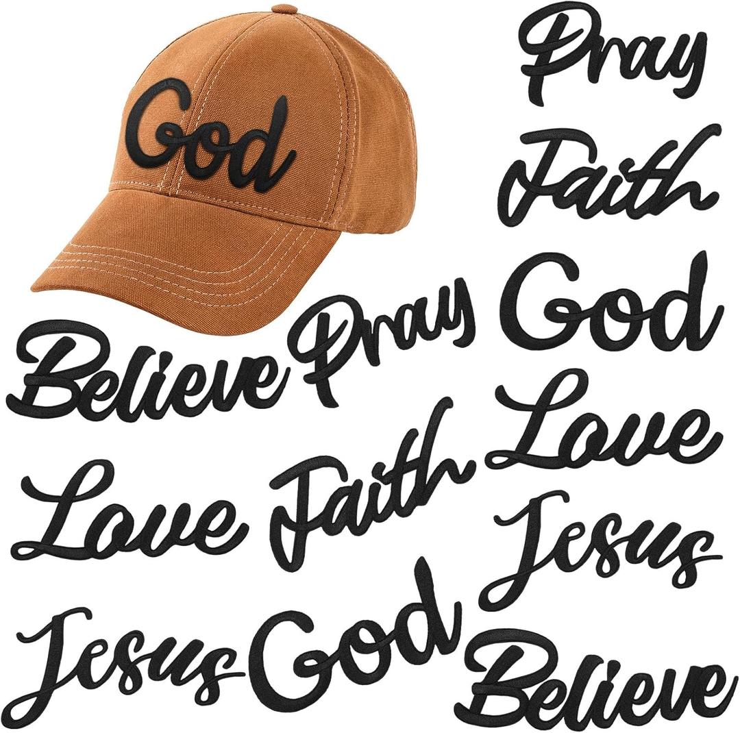 Lyrow 12 Pcs Christian Embroidered Iron on Patches 4-6 Inch Christian Patches Bulk Easter Motivational Religious Sew On Applique for Clothes Backpack Hat DIY Accessories, 6 Styles(Black)
