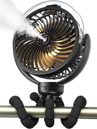 Misting Stroller Fan, 6000mAh Battery Operated Portable Fan with Light & 360° Pivoting, Personal Fans with Flexible Tripod for Baby, Office, Travel,Treadmill,Outdoors Misting Stroller Fan, 6000mAh Battery Operated Portable Fan with Light & 360° Pivoting, Personal Fans with Flexible Tripod for Baby, Office, Travel,Treadmill,Outdoors