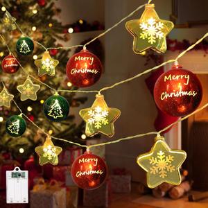 Christmas Decorations Lights, 13.5ft 20 Led Battery Christmas Light with Timer & 8 Modes, Christmas Ball & Star Ornaments Light for Xmas Tree Wreath Window Wall Home Garden Outdoor Indoor Decor (Warm White)