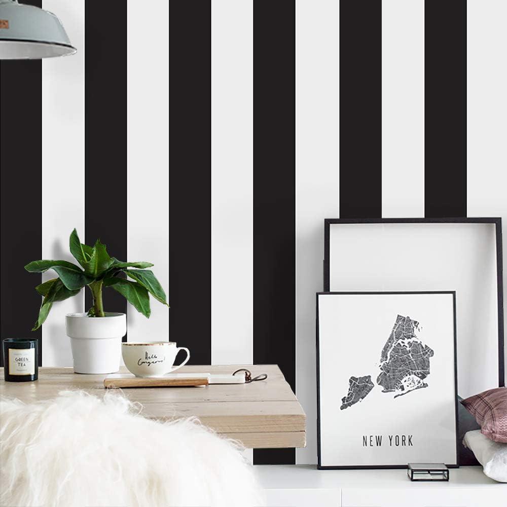 Cohoo Home Black and White Wallpaper Peel and Stick Striped Contact Paper for Cabinets Black and White Contact Paper Modern Self-Adhesive Removable Wallpaper Bedroom Bathroom Waterproof 393inL 18inW