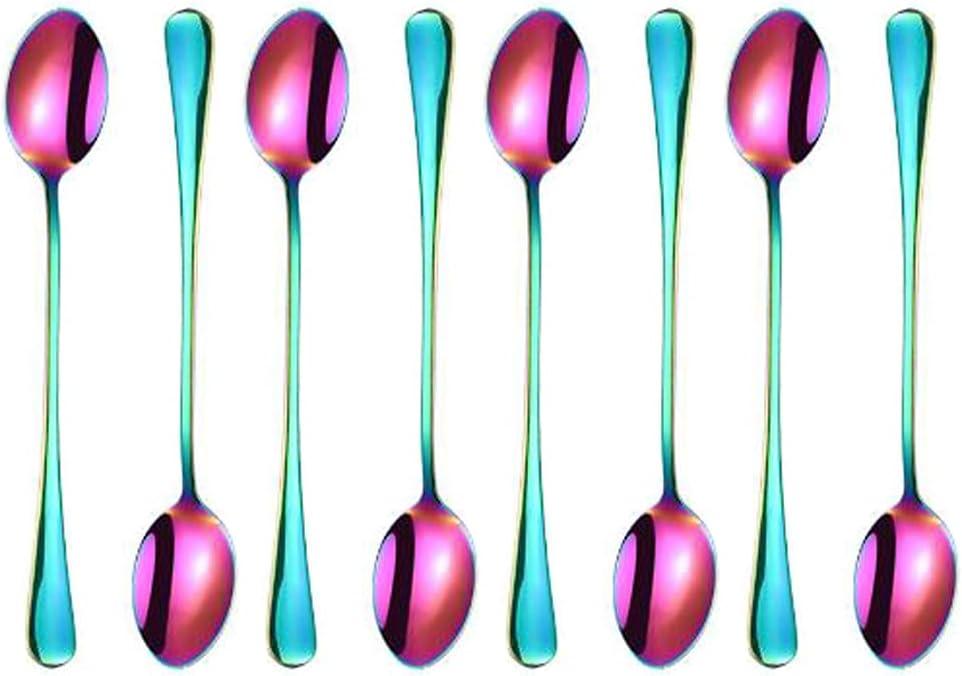 Hoshen 7.6 Inch Stainless Steel Ice Spoon, Mixing Spoon, Long-Handled Dessert Coffee Spoon, Ice Cream Spoon, Cocktail Mixing SpoonPack of 8Colorful