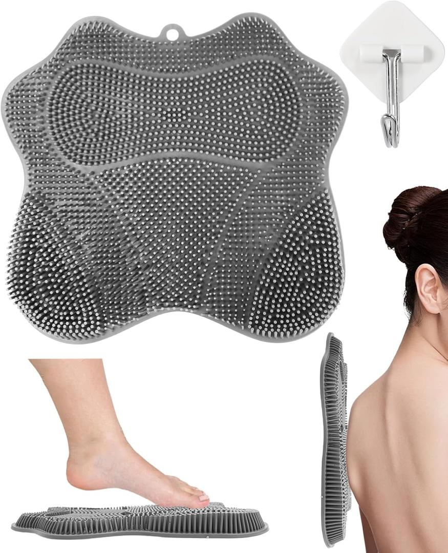 Silicone Shower Foot Scrubber Mat, Exfoliating Foot Brush Pad with Suction Cups, Back Scrubber Wall Mounted