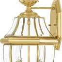 Livex Lighting 2251-02 Monterey 2 Light Outdoor Polished Brass Finish Solid Brass Wall Lantern with Clear Beveled Glass, 20.25" x 10.5" x 10"