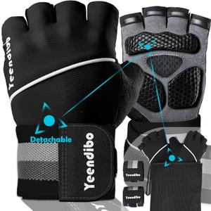 5-in-1 Workout Gloves for Men & Women, with Excellent Grip, Full Protection Exercise Weight Lifting Gym Gloves, Detachable Wrist Strap & Mesh Bag, M