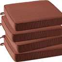 Outdoor Square Corner Seat Cushion, 18.5"x16"x3", Set of 4, Non Slip Seat Cushion Pads with Removable Cover for Patio Furniture, Garden Yard Lawn, Dark Yellow Tan Stripe