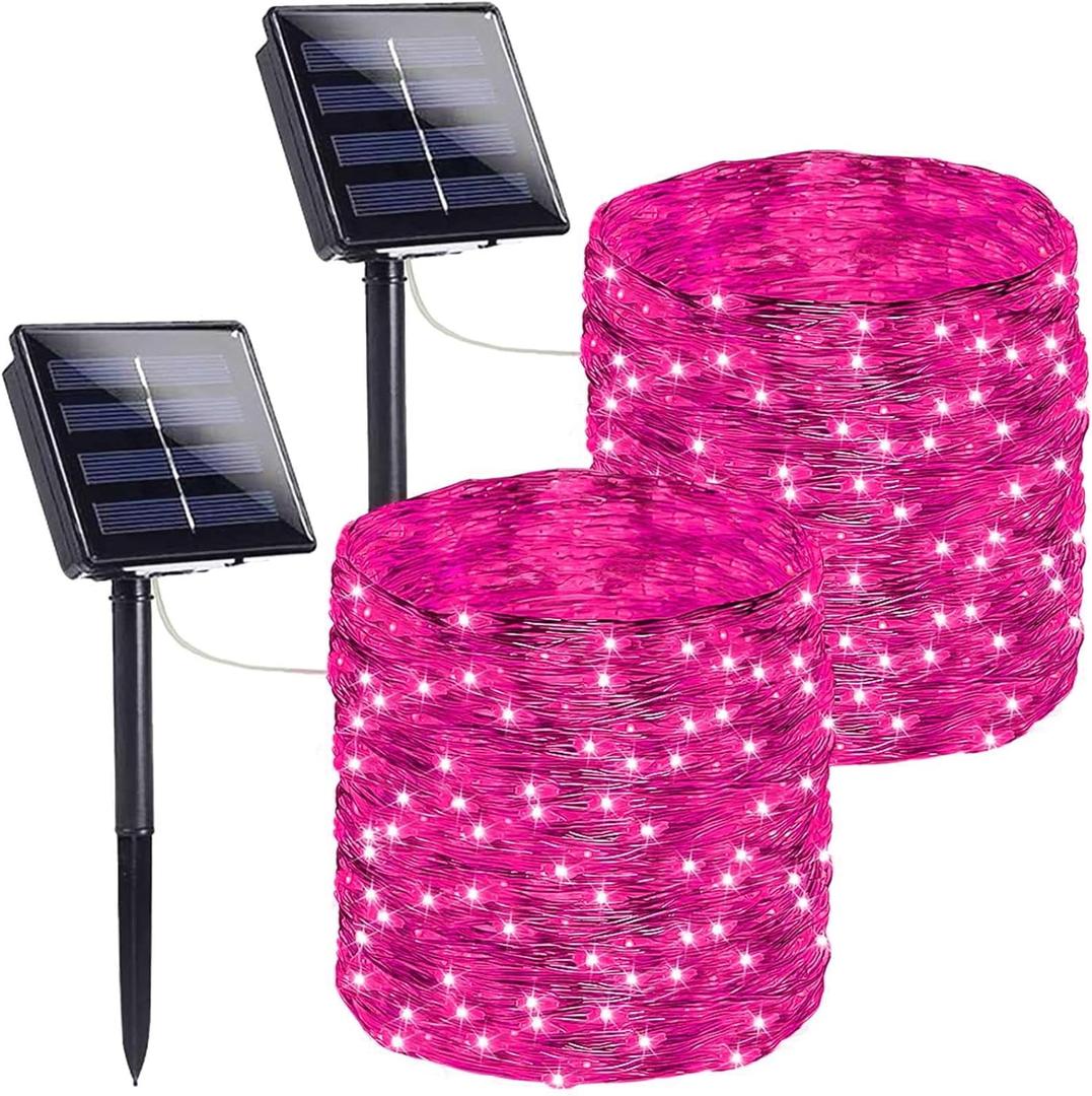 Extra-Long 144FT Solar String Lights for Outside, 2 Pack 400LED Solar Christmas Lights Outdoor, Waterproof Copper Wire with 8 Modes Twinkle Fairy Lights for Tree Garden Party Xmas Decor (Pink)