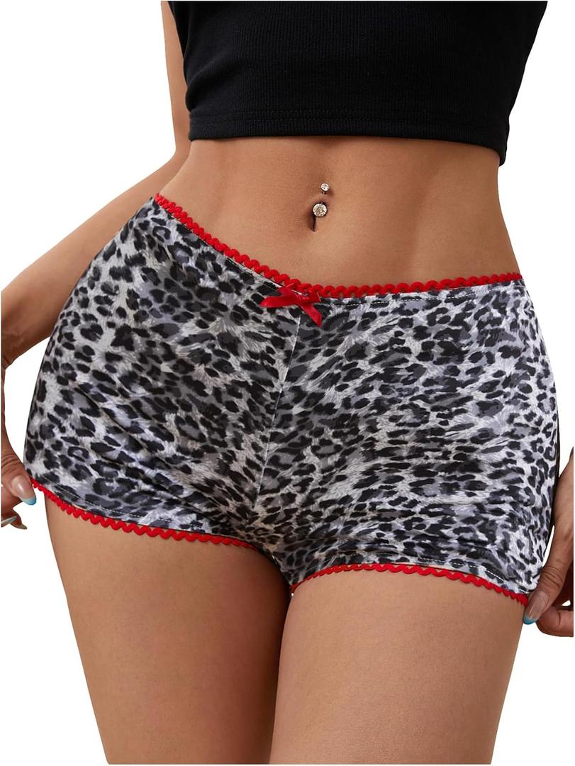 SOLY HUX Women's Y2k Lace Trim Leopard Shorts Drop Waist Skinny Mini Shorts Party Clubwear (Black, S)