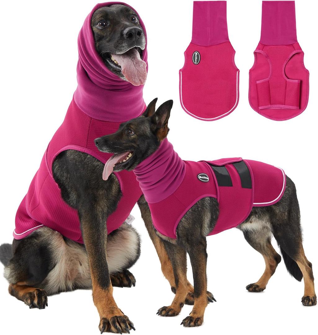 Meifsou Dog Anxiety Vest with Hood, Skin-Friendly Thunder Jacket for Dogs, 2-in-1 Dog Calming Shirt with Hood for Thunder, Fireworks, Separation - Keep Pet Calm Without Medicine, Rose Red, Large