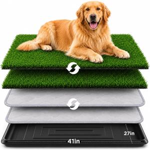 Extra Large Dog Grass Pad with Tray, 41″ x 27″ Indoor Outdoor Potty