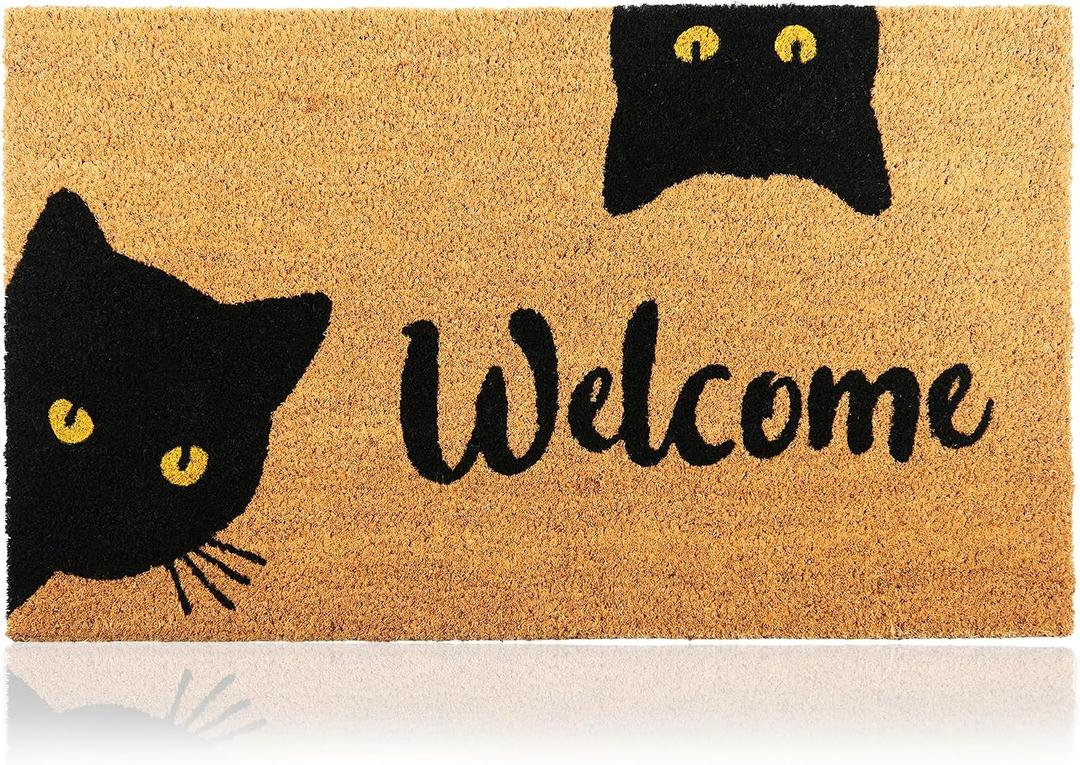 Welcome Cats - 24"x36" - Coir Door Mat with Heavy Duty Backing - Welcome Mats for Entryway, Porch - Anti-Slip PVC & Coconut Fiber Surface - Natural Home Accessories, Minimalist Original Design