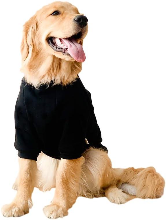 ANIAC Fall Large Dog Sweater, Big Dog Shirt with Long Sleeves, Warm Dog Hoodies, 55-66 LB (6XL, Black)