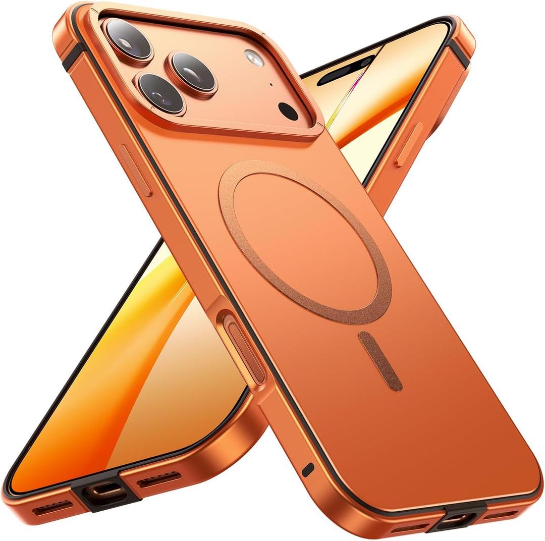 Magnetic for iPhone 17 Pro Max Case, [Metal Frame Grip] Fit for MagSafe [Military-Grade Protection] with Shockproof Anti-Lining Slim Cover for iPhone 17 Pro Max Phone Case,Orange