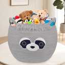 Raccoon Large Blanket Woven Basket for Nursery,Rope Cotton Storage Gift Basket,Baby Oval Bear Laundry 0rganizer with Ears Handles, Cute Animal Baskets Clothes Decor Storage Bins,13" D12" H (Grey02)