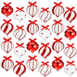 Lyrow 24 Pieces Peppermint Candy Christmas Tree Ornaments Peppermint Candy Ornament Striped Hanging Ornaments Decorations for Indoor Outdoor Christmas Tree Party Decor