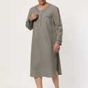 Lars Amadeus Men's Nightshirt Sleepwear Long Sleeves Comfy Henley Sleep Shirts Nightgown (Gray, L)