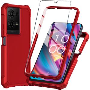 for TCL K32/K33 5G 2025 Phone Case with Tempered Glass Screen Protector, Slim Soft Silicone Full-Body Protective Cover (Red)