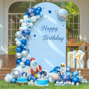 7.2FT Blue Arch Backdrop Cover - Polyester Fitted Wedding Arch Stand Covers Round Top Chiara Arch Backdrop Cover for Birthday Party Banquet Photo Background Decoration