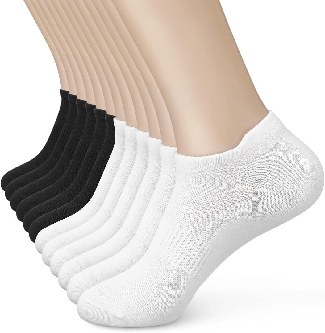 Women's Ankle Cotton Socks - Low Cut Athletic Running Soft Thin No Show White Socks With Tab, 6 Pairs (Size 5-7)