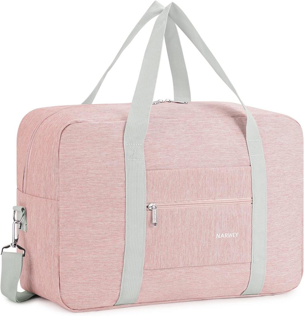 For Spirit Airlines Personal Item Bag 18x14x8 Foldable Travel Duffel Bag Tote Carry on Luggage Duffle Overnight for Women and Men (3112-Thick Series Pink (with Shoulder Strap))