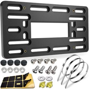 BGGTMO License Plate Bracket Holder- Front License Plate Mounting Kit, Universal Bumper Car Tag Frame Mount Adapter with Stainless Steel Screw Cap, Cable Ties (Black - 4 Holes)
