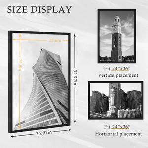 24x36 Poster Frame 1 Pack, Black Poster Frames 24 x 36 inches for Pictures and Art Prints, 36x24 Picture Frame Horizontal or Vertical Wall Mounting