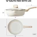 CAROTE 12Inch Nonstick Deep Frying Pan with Lid, 5.5 Qt Jumbo Cooker Saute Pan with Pour Spout, Skillet Induction Cookware, Non Stick Cooking Pan Kitchen Pan PFOA Free, White Granite