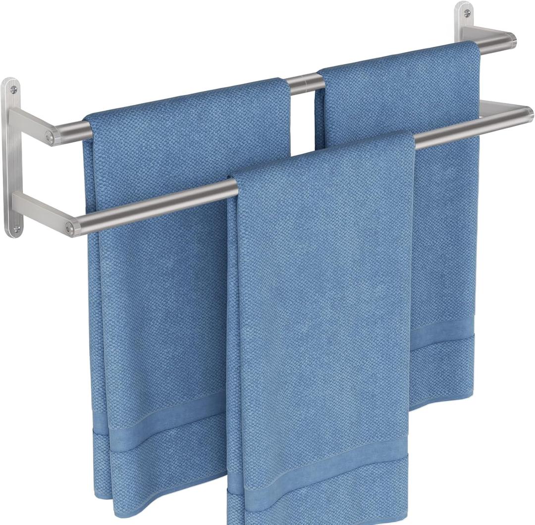 Double Towel Bar, 24Inch Towel Rack for Bathroom, Stainless Steel Double Bath Towel Bar, Wall Mounted Towel Holder, Double Towel Rod Towel Rail Hanger for Wall, Kitchen (Brush Nickel)