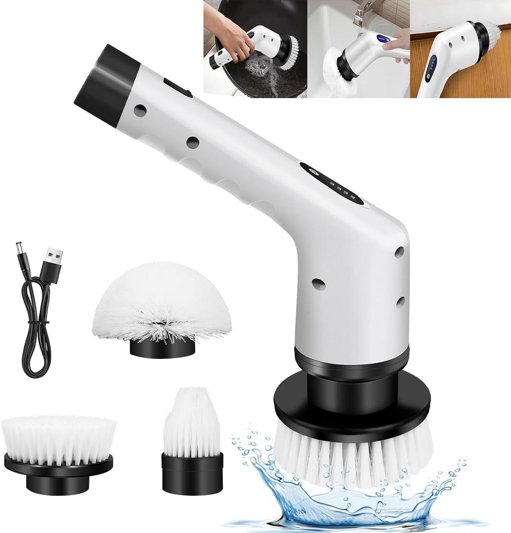 Electric Spin Scrubber, Cordless Cleaning Brush Waterproof with 3 Replaceable Brush Heads, Bathroom and Floor Tile 360 Power Scrubber Dual Speed, Shower Cleaning Brus for Bathroom, Tub, Tile, Floor