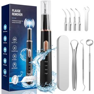 Plaque Remover for Teeth, Tartar Remover for Teeth Cleaning with 4 Replaceable Heads and 3 Adjustable Modes, Rechargeable Teeth Cleaning Plaque Remover for Home