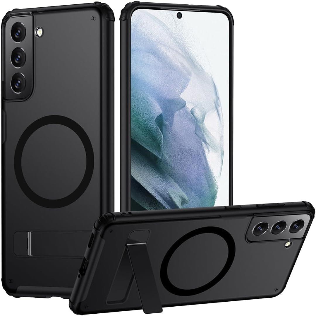 TIANNIUKE Magnetic Case for Samsung Galaxy S21 Plus,Compatible with MagSafe,Adjustable Kickstand,Translucent Matte Anti-Fingerprint,Shockproof Protective Phone Case (Kickstand Black)
