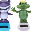 2pcs Solar Powered Dancing Toys Swinging Animated Bobble Head Dancer Toy Car Decor Ornament Frog + Shark