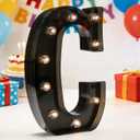 Pooqla Decorative LEDs Illuminated Letter Marquee Sign - Alphabet Marquee Letters with Lights for Wedding Birthday Party Christmas Night Lights Lamp Home Bar Decoration C, Black