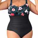 Aqua Eve Womens Plus Size One Piece Swimsuit- Tummy Control Bathing Suit Full Coverage Swimwear (Floral and Black) 24W