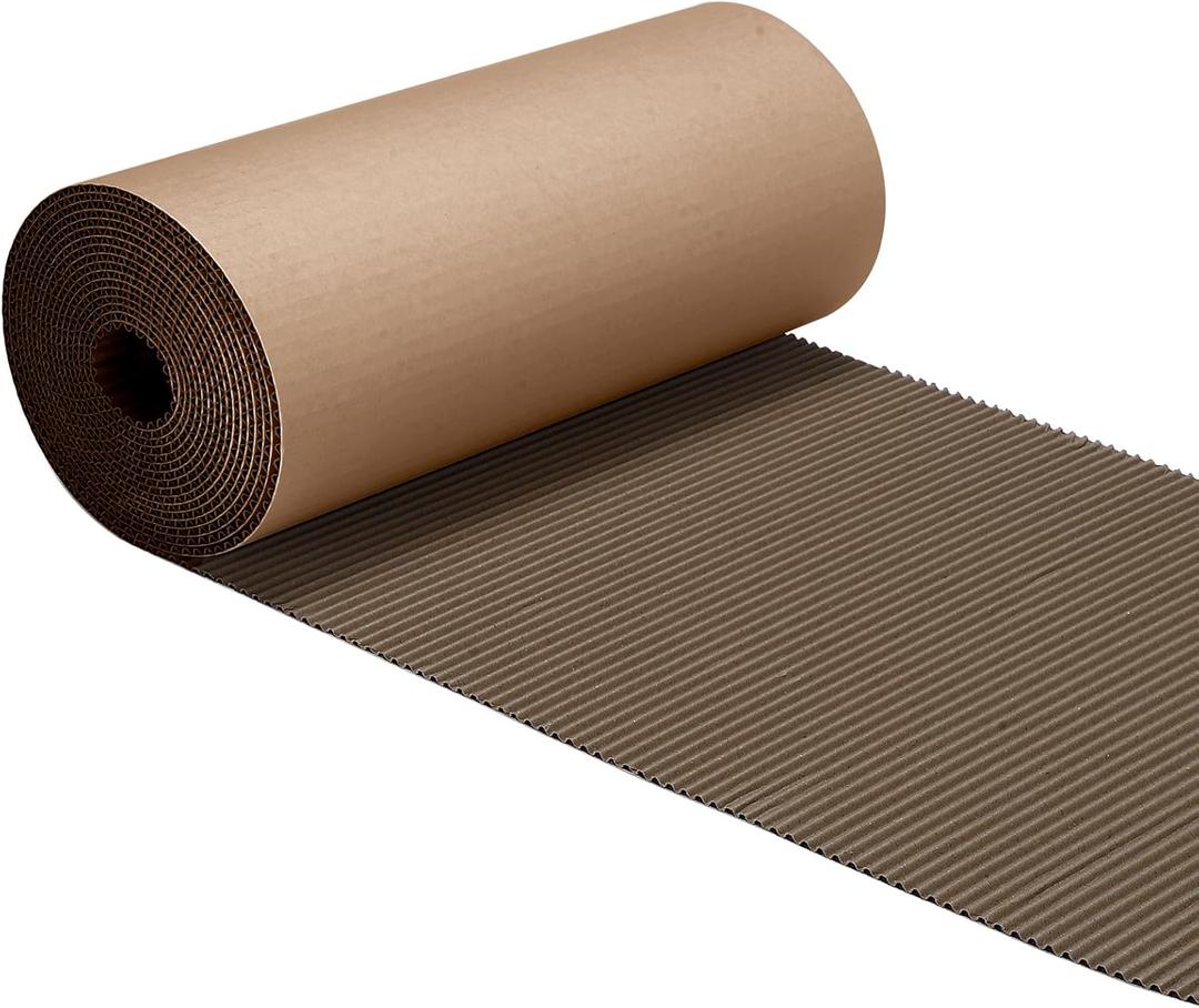Geyoga 12 x 394 Inch Brown Single Face Corrugated Cardboard Roll B Flute Shipping Corrugated Paper Roll Wrap for Packing, Storage, DIY Craft, Back to School Essentials