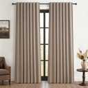 Dark Flax 100% Blackout Curtains 84 Inch Length 2 Panels Set Farmhouse Style for Bedroom Windows/Living Room Thermal Insulated Neutral Boho Drapes Linen Blend Chocolate 7ft Long Hook Belt Pleated