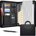 Portfolio Binder 3 Ring Includes Pen and 5 Dividers with 10 Pockets, Padfolio Organizer with Zipper for Men and Women, Includes A4 Notepad for Business, School, Work (Black + 5 Clear Protectors)
