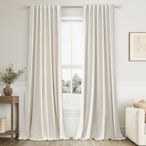 Cream Linen Blackout Curtains 52" x 100 Inch Length 2 Panels Set for Living Room Bedroom Back Tab Thermal Insulated 100% Black Out Linen Drapes Room Darkening Window Curtains 100 Inches Long Ivory Natural