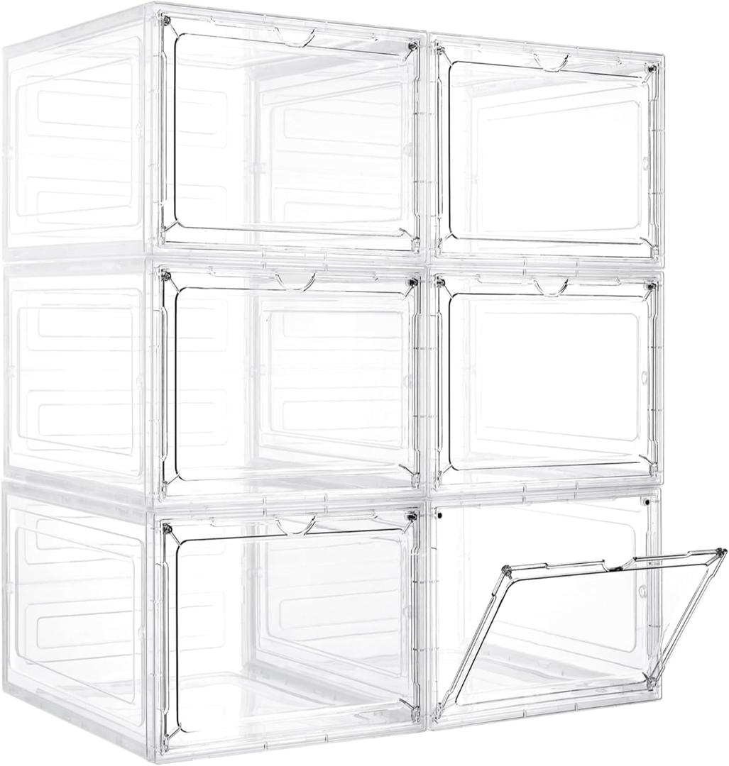 LXLXXL Storage Bins with Lids, 6 Pack Clear Plastic Storage Containers with Magnetic Acrylic Door, 19 Qt Stackable Storage Box for Home, Office Organizing