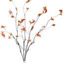 4pcs 38"Fall Artificial Ficus Branches Greenery Branches Autumn Fake Plants with Stems Faux Yellow Leaf Shrub Bushes for Home Indoor Centerpiece Vase FillerThanksgiving Banquet Decor.(Orange)