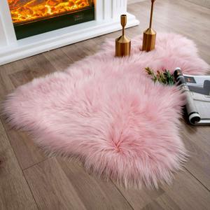 Ashler Faux Fur Area Rug - Fluffy Shaggy Sheepskin 2 x 3 Feet, Pink Fuzzy Machine Washable Shag - Nursery Decor Throw for Bedroom, Kids Room, Living Room, Pink 