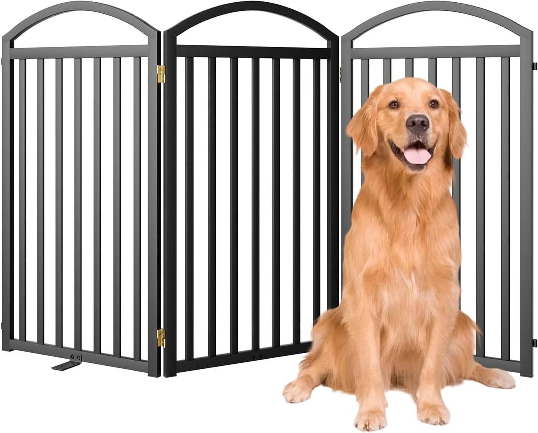 SNUOWU 3 Panels Full Matel Freestanding Dog Gates, 72" Extra Wide 36" Tall Free Standing Dog Pet Gate for Indoor & Outdoor. Foldable Pet Fences for Doorways, House, Stairs, Porch, Deck, Yard, 3 Panels72"W*36H"