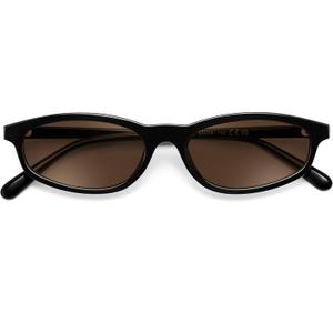 FEISEDY Small Oval Sunglasses for Women Men, Cat Eye 90s Y2k Sunnies, Lightweight Narrow Shades Trendy Glasses B9169 (Black Frame Brown Lens)