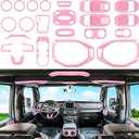 23PCS Full Set Interior Decoration Trim Kit for Jeep Wrangler JL JLU Gladiator JT 2018-2023 Steering Wheel Door Handle Air Conditioning Vent Cup Holder Reading Light Headlight Switch Gear Cover (Pink)