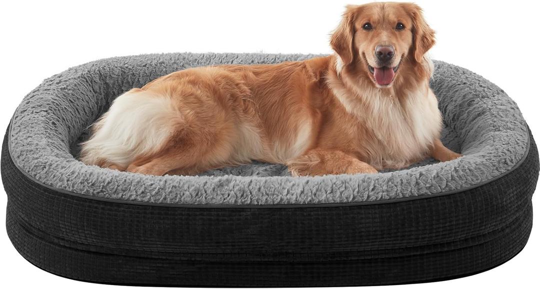 JOEJOY Orthopedic Dog Bed for Extra Large Dogs, Egg-Crate Memory Foam Pet Bed with Bolster Sides, Waterproof Lining, Removable Washable Cover & Non-Slip Bottom, Black (XXL(48"x 35"x 7.5"))