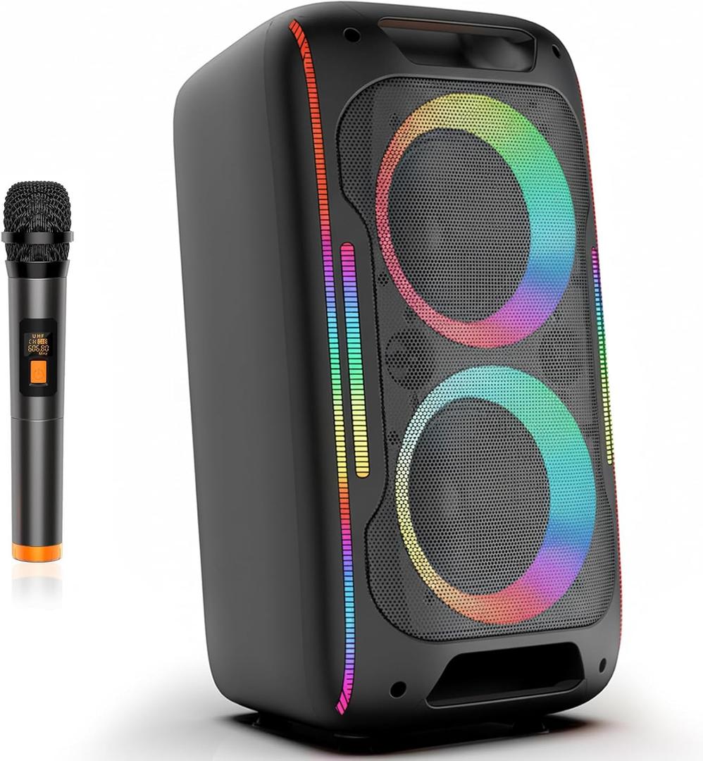 Party Bluetooth Speaker, 180W Powerful Stereo Sound with Deep Bass, Portable Wireless Speaker with EQ Sound Modes, LED Lights, Bluetooth 5.3 for Home, Outdoor & Party (Black)