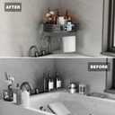 Voldra Corner Shower Caddy Suction Cup, Corner Shower Shelves No Drilling, Aluminum Upgrade Suction Cup Shower Organizer with Towel Bar & Hooks Removable Bathroom Storage Rack(3 Pack,Gray)