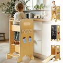 Toddler Tower 4 in 1 Toddler Kitchen Stool Helper Adjustable Standing Tower for Kitchen Counter with Safety Board, Slide, Chalkboard, Montessori Activities