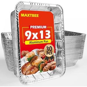 MAXTBEE Aluminum Pans Foil Pans, 30 Pack 9x13 Disposable Aluminum Trays Half Size Heavy Duty Tin Foil Trays Food Containers For Cooking, Baking, Roasting, Heating or Steam Table