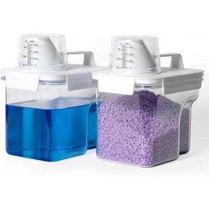 G2 GO2GETHER Laundry Detergent Container,2Pack -51oz Laundry Detergent Dispenser with 5 labels for Laundry Room, Laundry Scent Beads, Powder,Bleach,Soap,Fabric Softener Storage and Organization.
